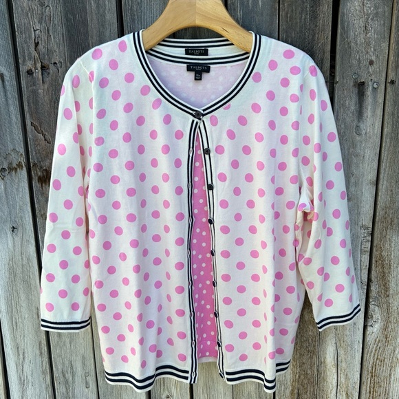 Talbots Sweaters - Talbots Polka Dot Cardigan Twinset Cotton Rayon Pink White XLP